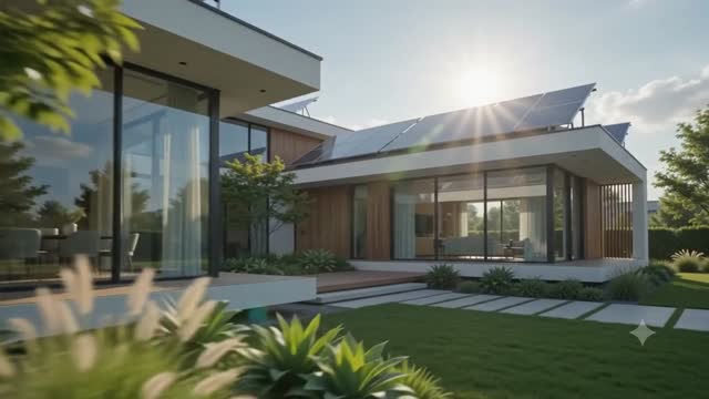 Modern home fitted with rooftop solar panels