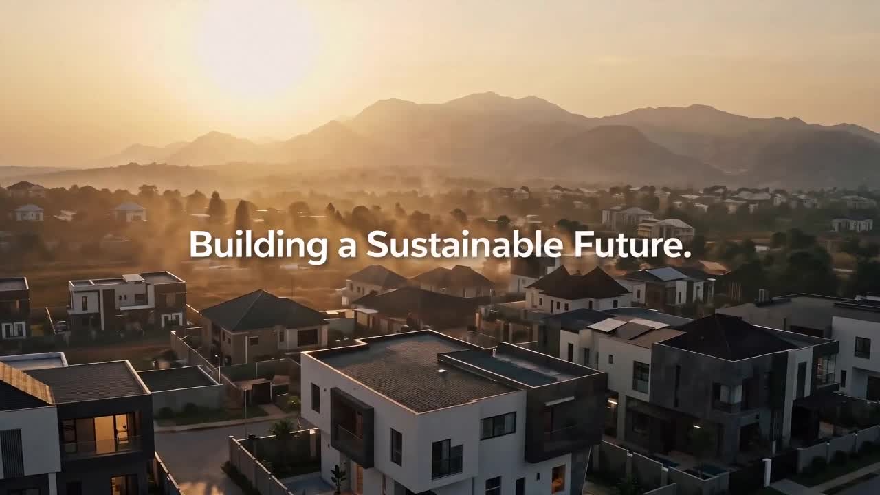 Aerial view of a modern Abuja housing estate at sunrise